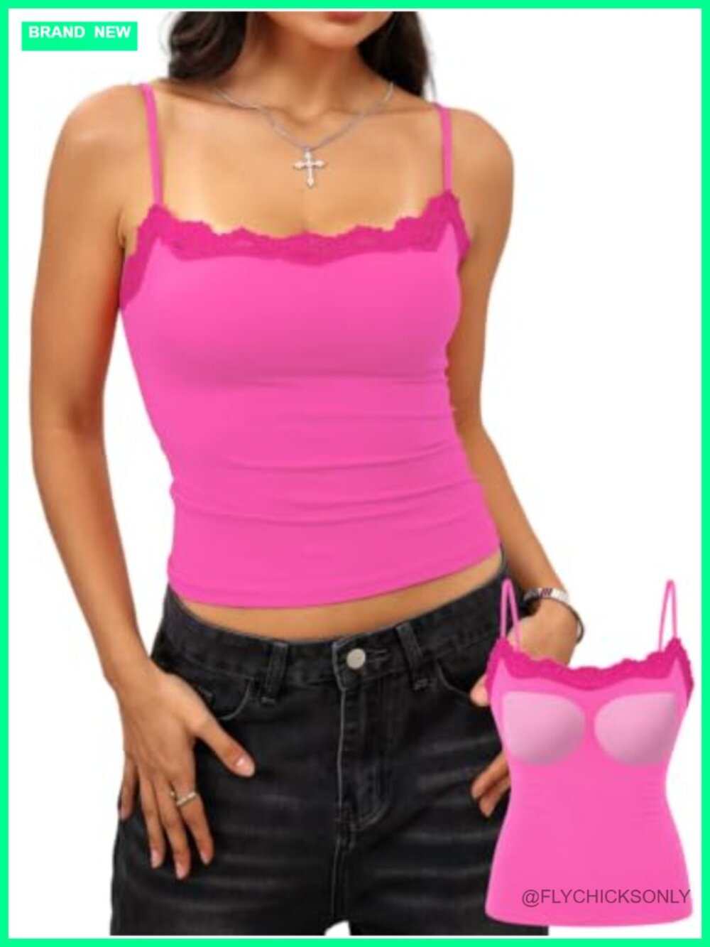 Double Lined Padded Lace Trim Crop Tank Top Fitted Sexy Cami